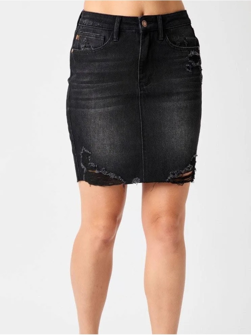 Judy Blue High Waist Rigid Magic Destroy Skirt  1X Black